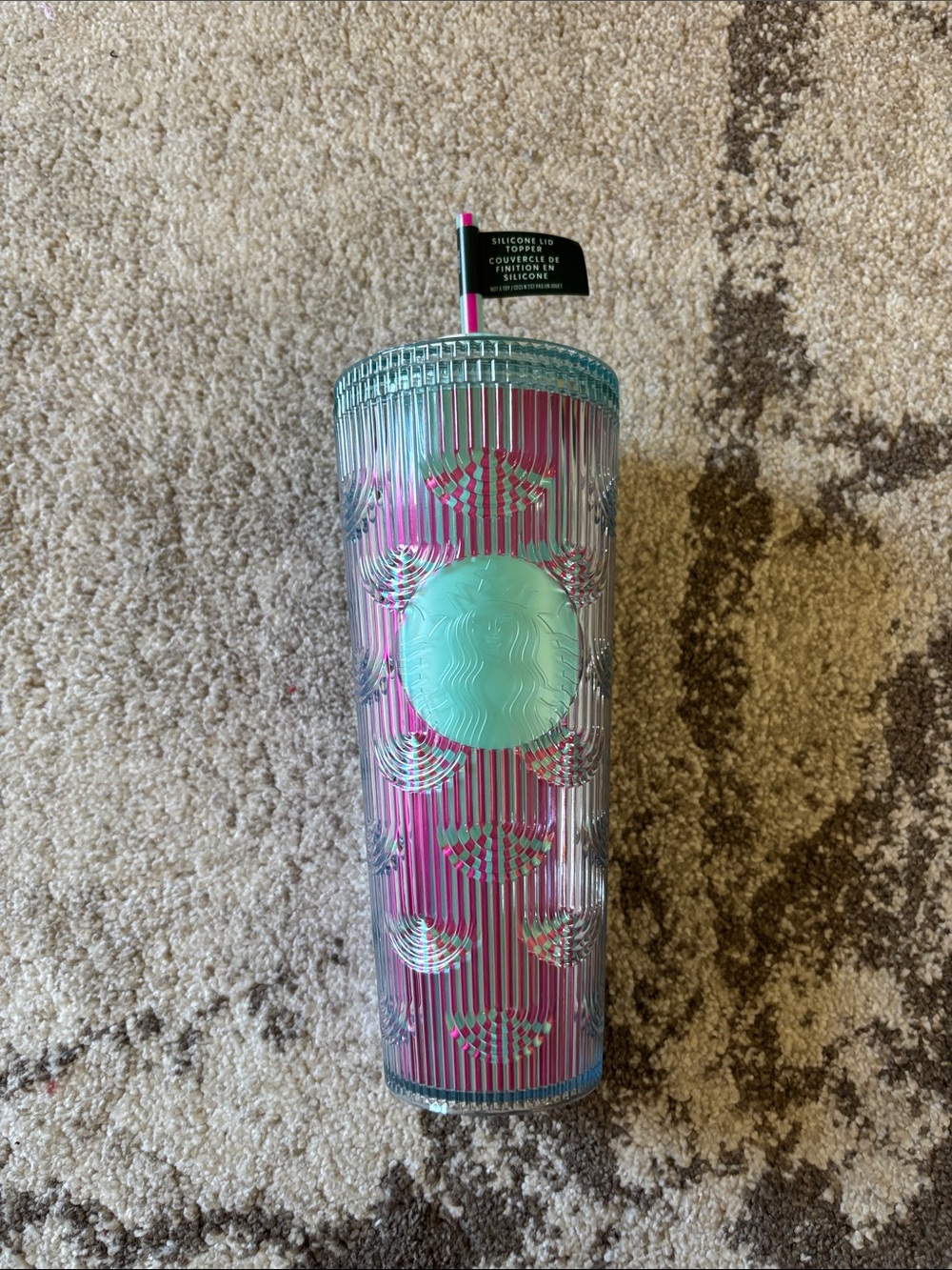 Starbucks | 24oz Tumbler Teal Hot Pink Iridescent Pool Float Straw!!